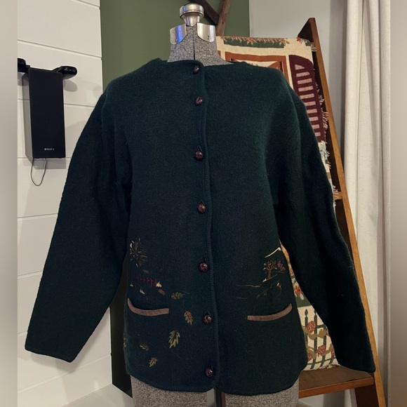 M.A.T Sweaters - Women's Dark Green Wool Sweater with Embroidered Details
